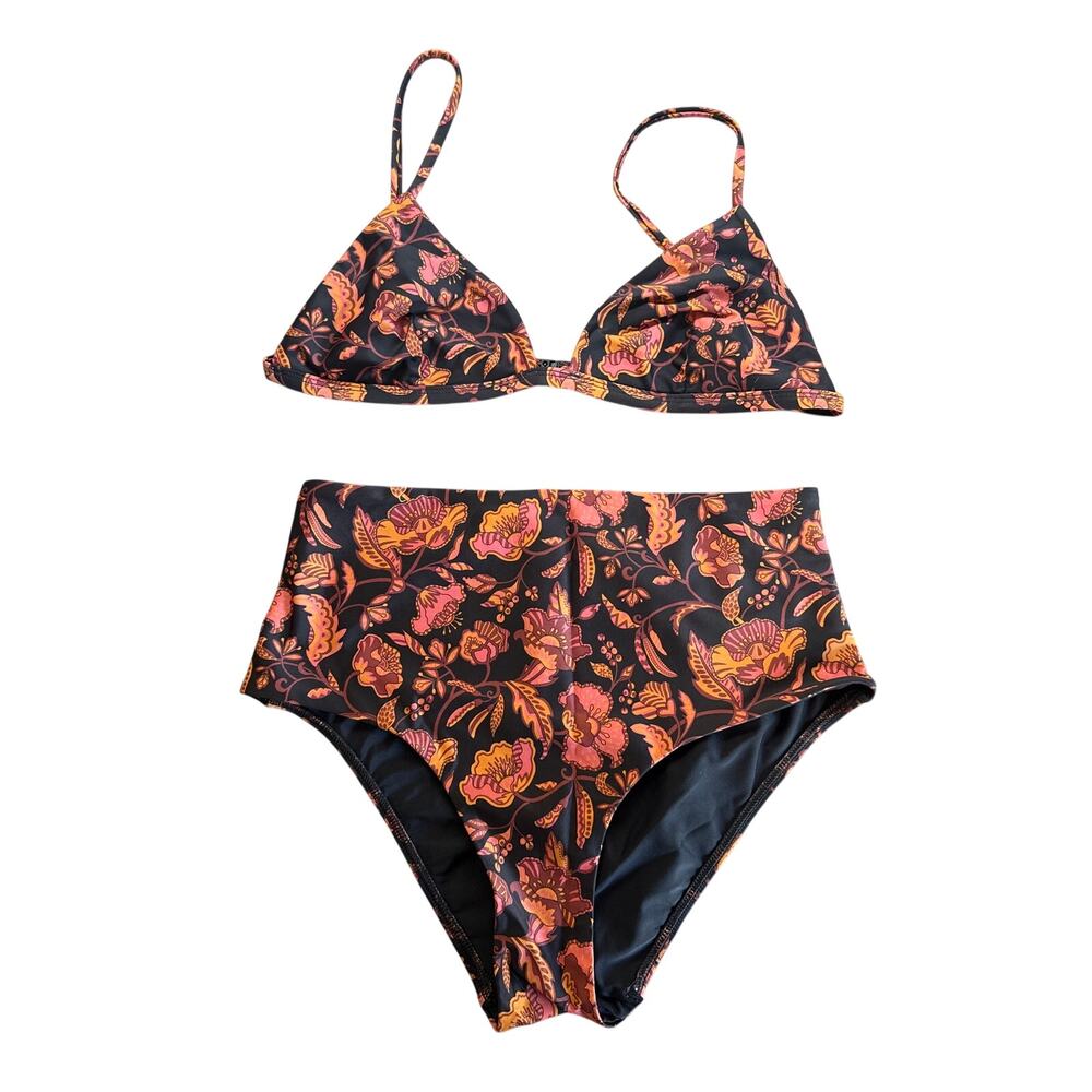 Matteau Ginger Hibiscus Print Bikini Swimsuit Set Triangle Top Size 8/ 10 Floral